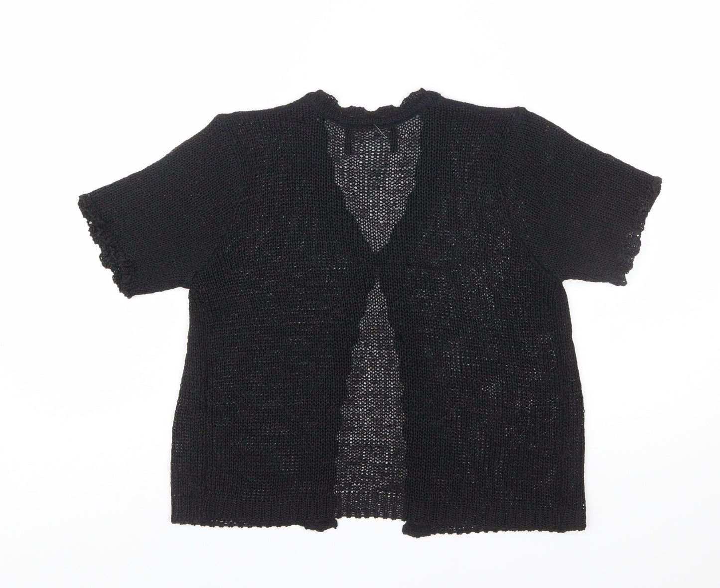 Sag Harbor Women’s Black Petite Open Knit Cardigan Short Sleeve S