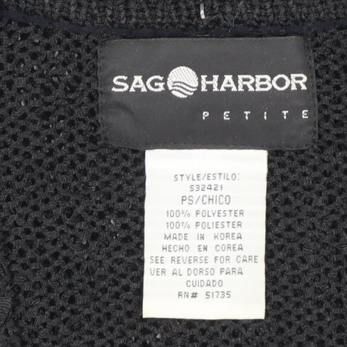Sag Harbor Women’s Black Petite Open Knit Cardigan Short Sleeve S