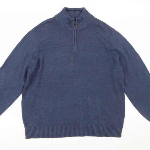 Dockers Men’s Blue Wool Blend Half Zip Jumper XL Casual Knitwear