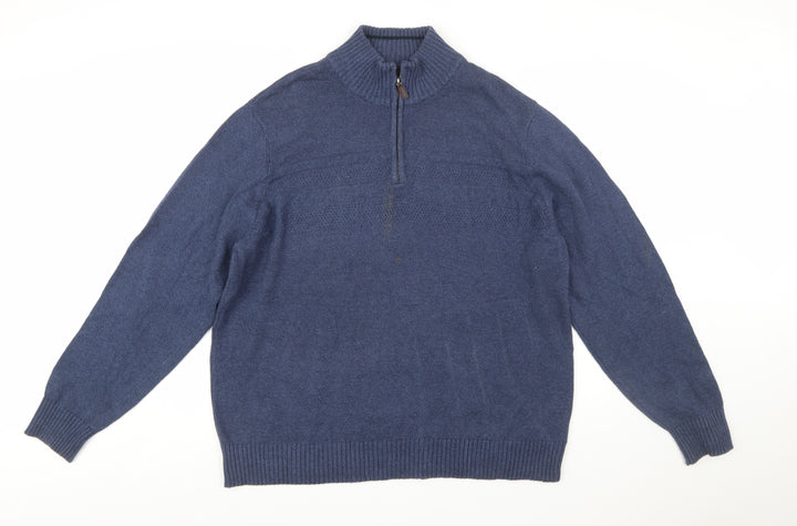 Dockers Men’s Blue Wool Blend Half Zip Jumper XL Casual Knitwear