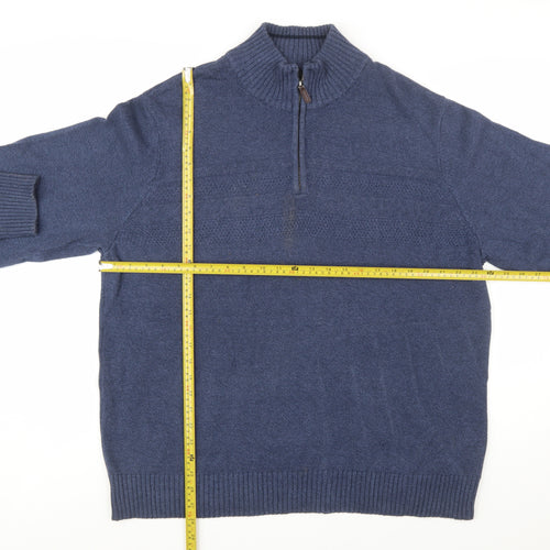Dockers Men’s Blue Wool Blend Half Zip Jumper XL Casual Knitwear