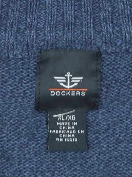 Dockers Men’s Blue Wool Blend Half Zip Jumper XL Casual Knitwear