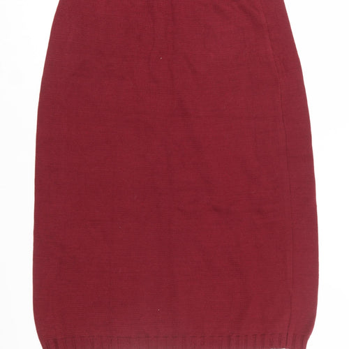 Berek Women Red Knit Cotton Pencil Skirt Size S Elastic Waist