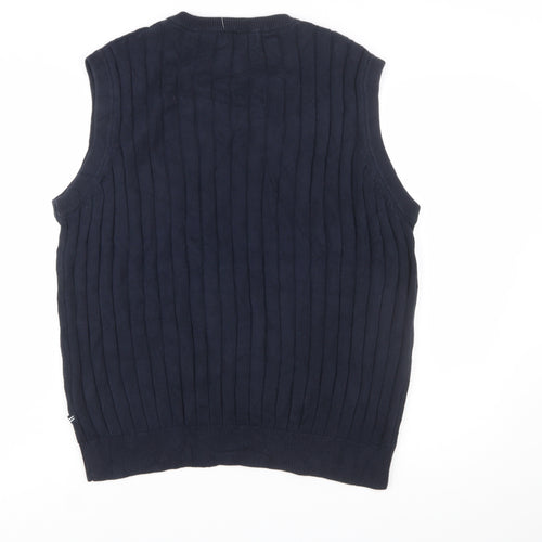 Nautica Men's Blue Cotton Cable-Knit V-Neck Sleeveless Jumper Vest M