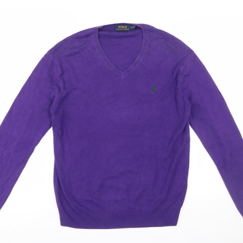 Ralph Lauren Men's Purple V-Neck Cotton Jumper Size S