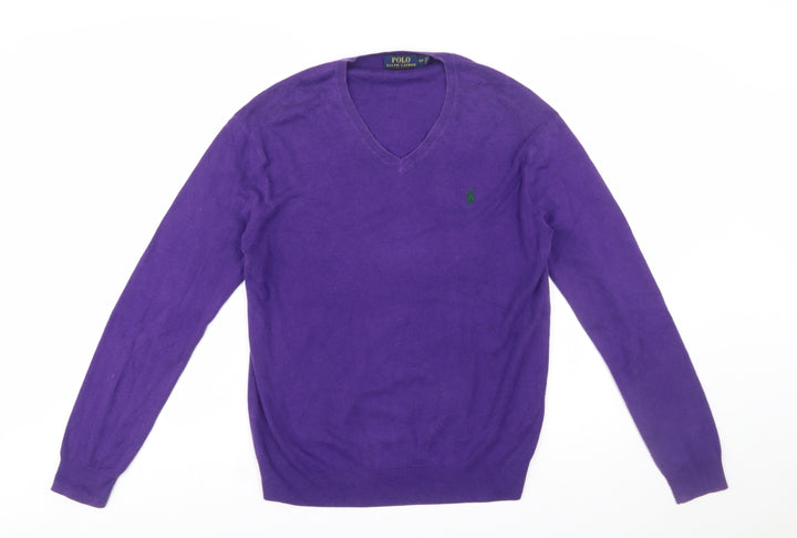 Ralph Lauren Men's Purple V-Neck Cotton Jumper Size S