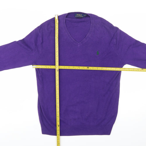Ralph Lauren Men's Purple V-Neck Cotton Jumper Size S