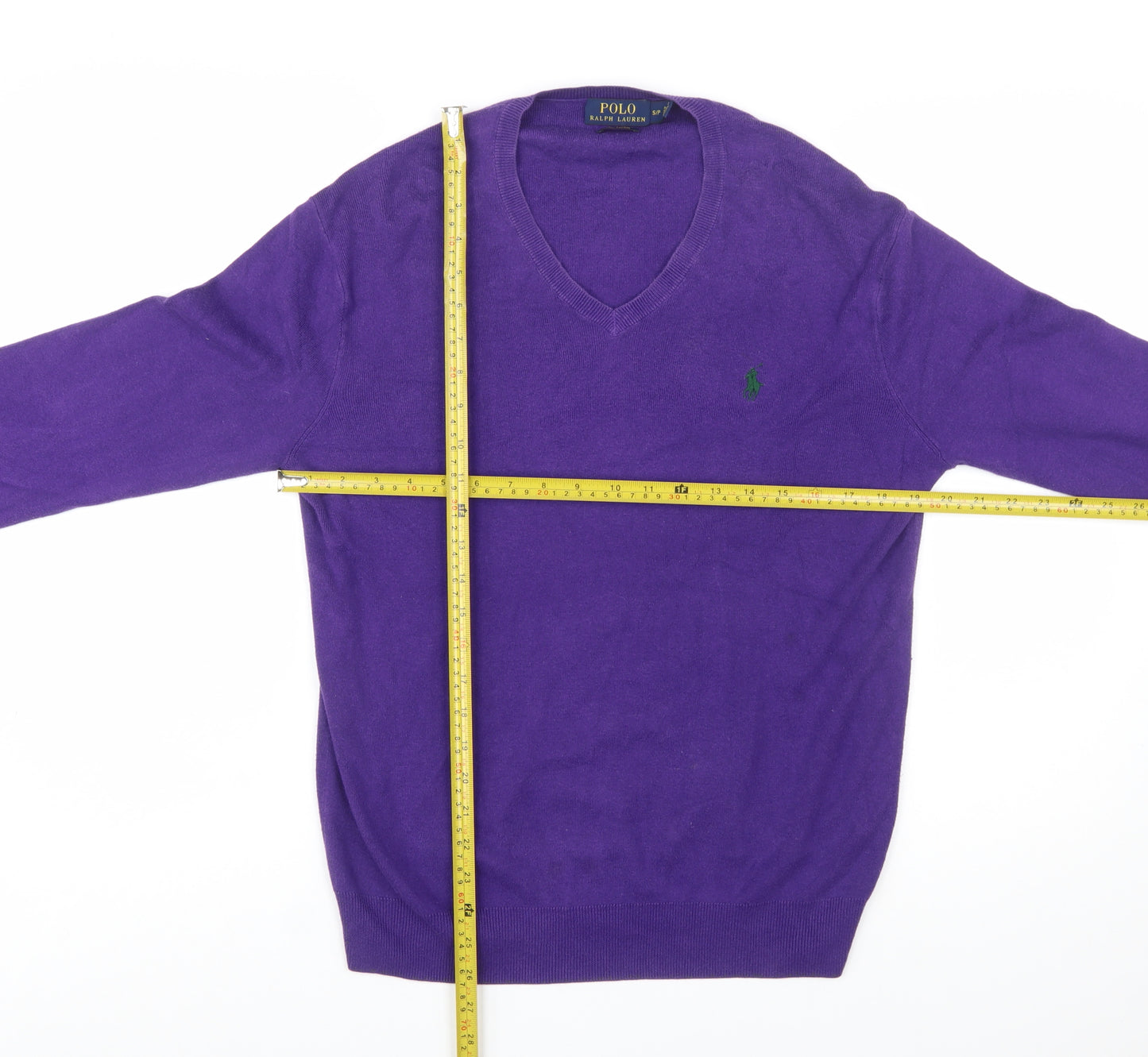 Ralph Lauren Men's Purple V-Neck Cotton Jumper Size S