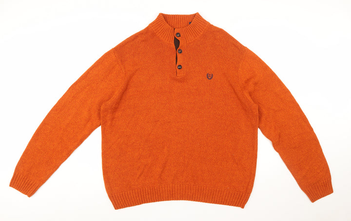 Chaps Men's Orange XL Henley Cotton Jumper with Elbow Patches