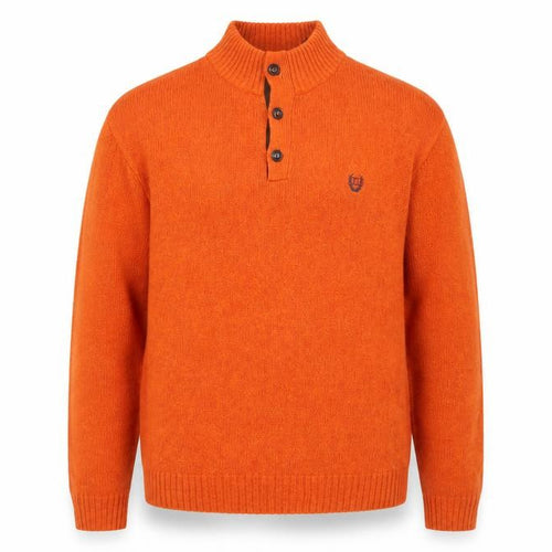 Chaps Men's Orange XL Henley Cotton Jumper with Elbow Patches