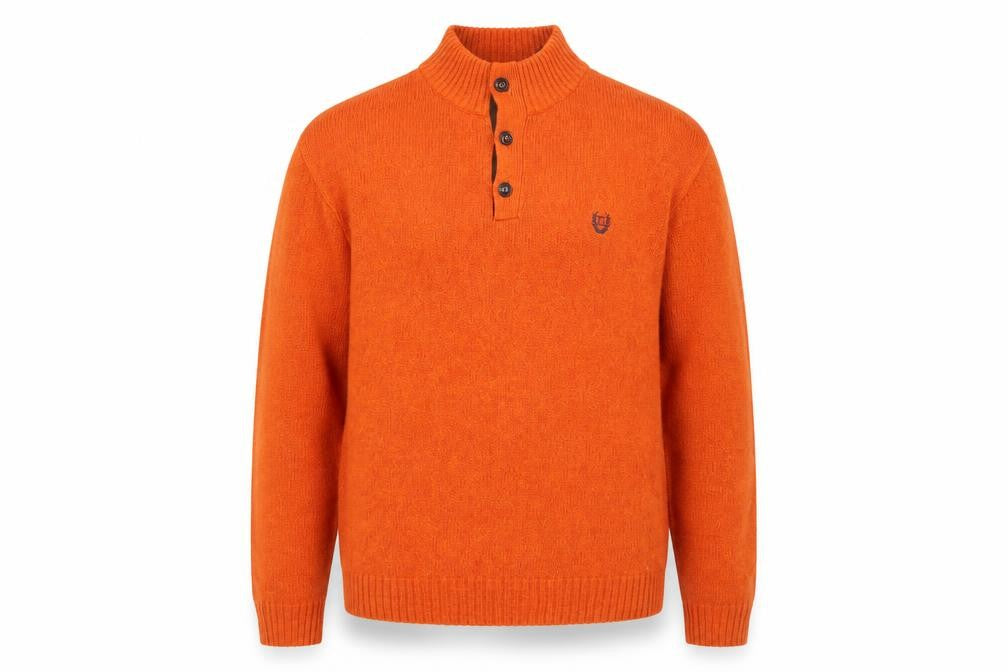 Chaps Men's Orange XL Henley Cotton Jumper with Elbow Patches