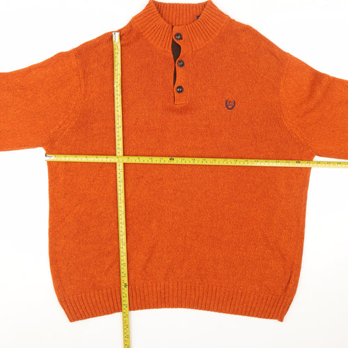 Chaps Men's Orange XL Henley Cotton Jumper with Elbow Patches