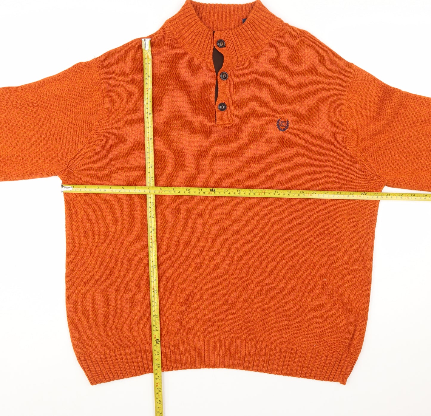 Chaps Men's Orange XL Henley Cotton Jumper with Elbow Patches