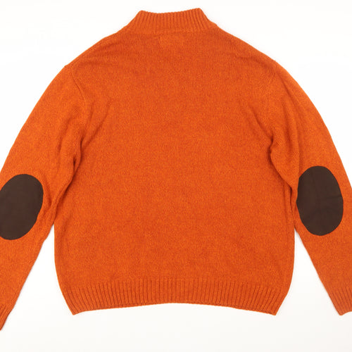 Chaps Men's Orange XL Henley Cotton Jumper with Elbow Patches