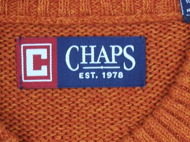 Chaps Men's Orange XL Henley Cotton Jumper with Elbow Patches