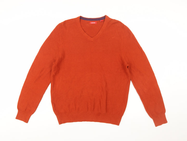 IZOD Men's Orange V-Neck Cotton Pullover Jumper Size S
