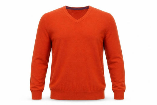 Front view of IZOD Men's Orange V-Neck Cotton jumper, size S