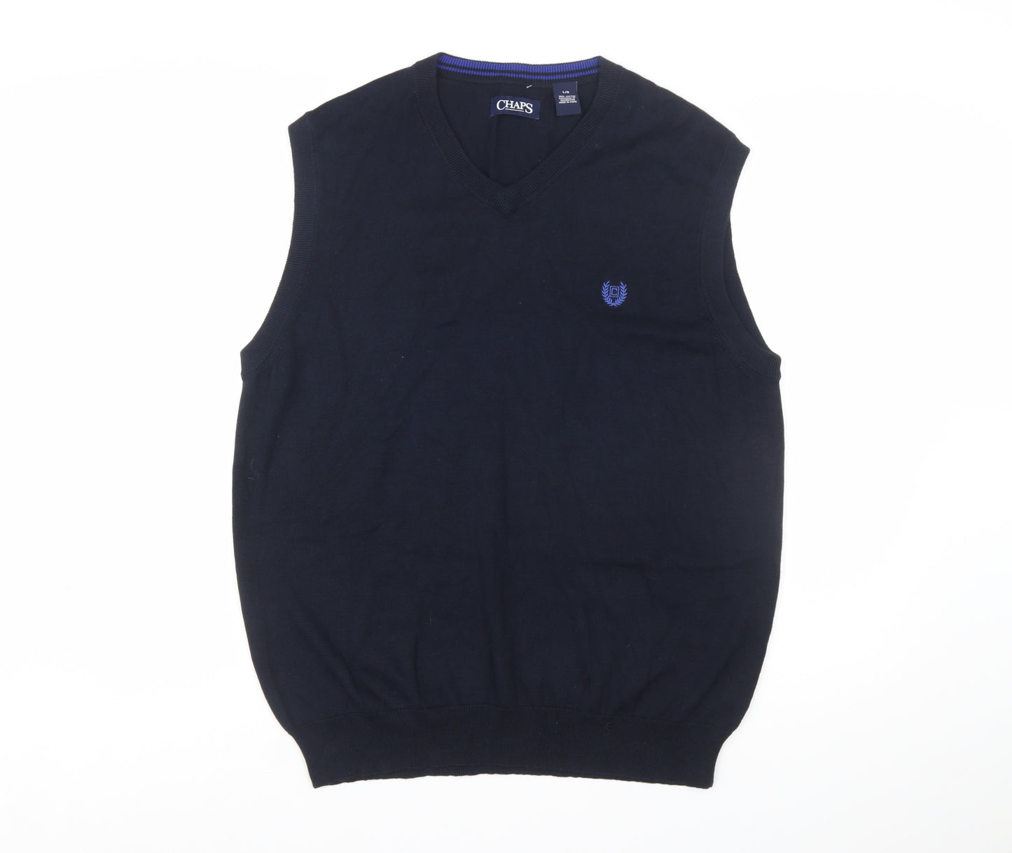 Chaps Men's Blue Cotton Sleeveless V-Neck Knit Vest L