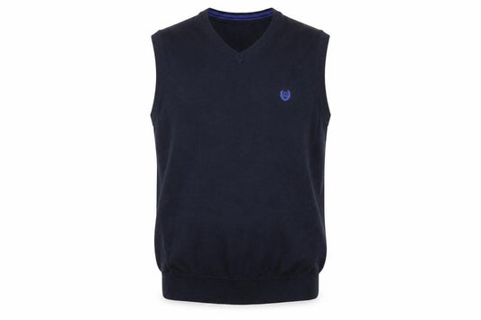 Front view of Chaps Men's Blue Cotton Sleeveless V-Neck Knit Vest L