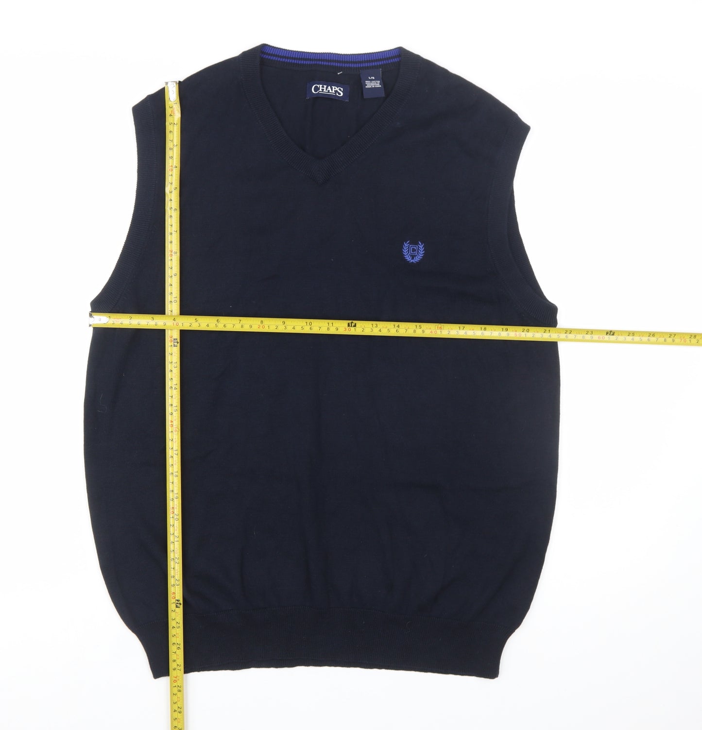 Chaps Men's Blue Cotton Sleeveless V-Neck Knit Vest L