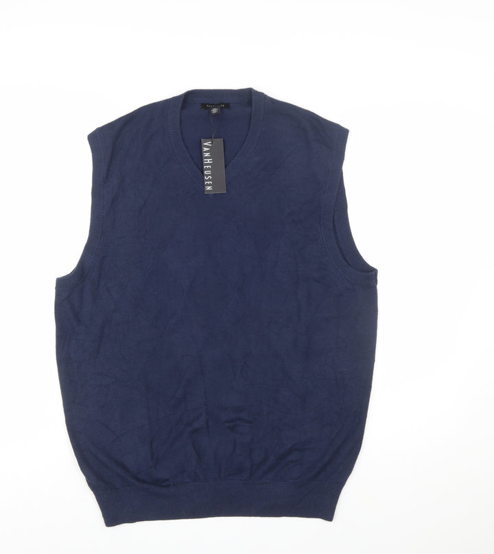 Van Heusen Men's Blue V-Neck Sleeveless Knit Vest Jumper M