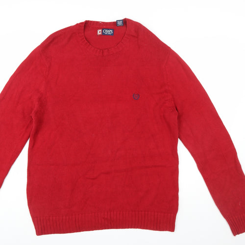 Chaps Men's Red Cotton Crew Neck Pullover Jumper L