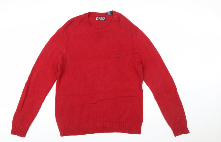 Chaps Men's Red Cotton Crew Neck Pullover Jumper L
