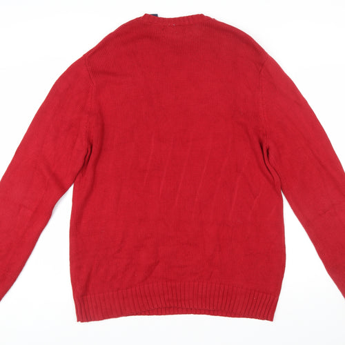 Chaps Men's Red Cotton Crew Neck Pullover Jumper L