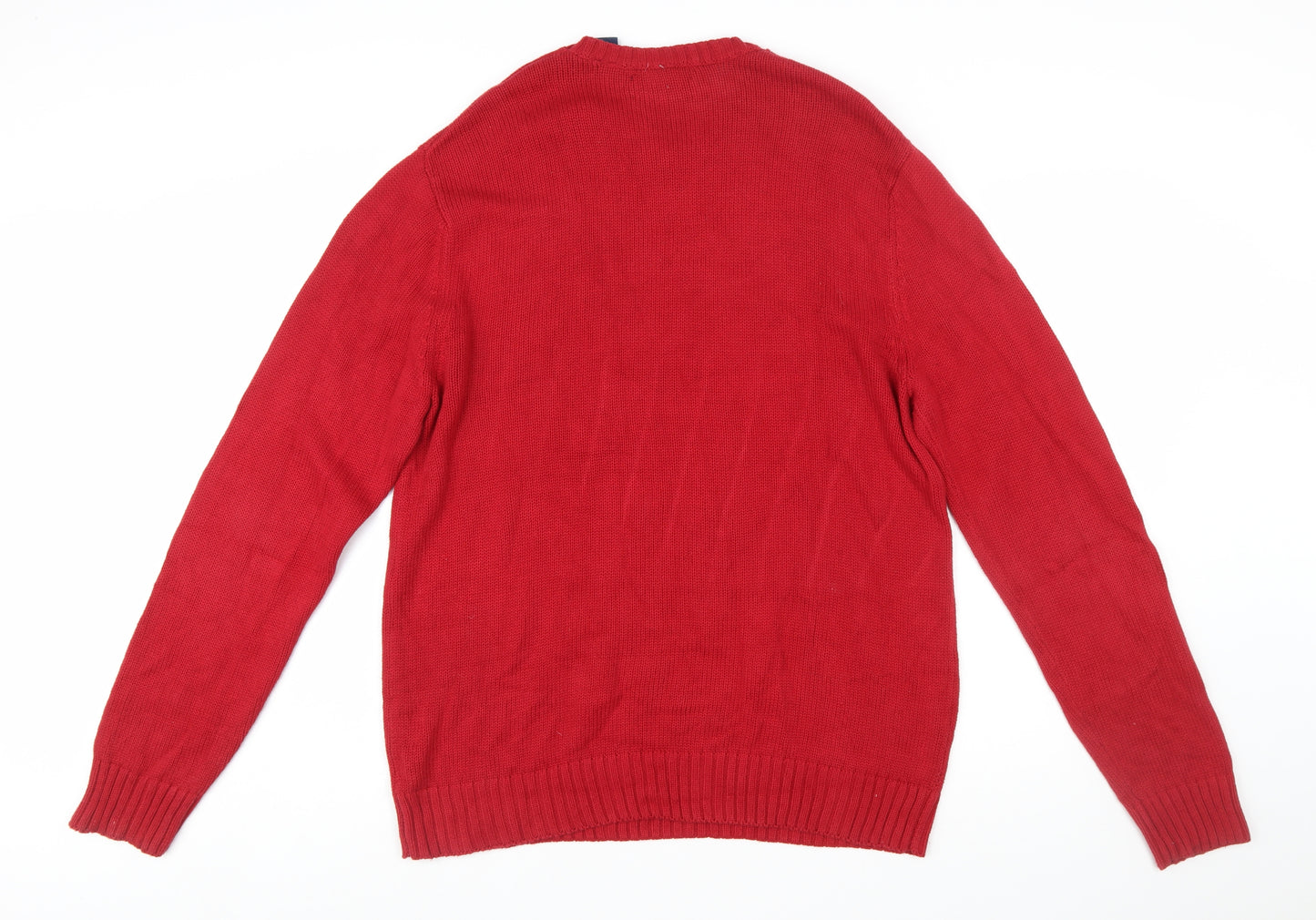 Chaps Men's Red Cotton Crew Neck Pullover Jumper L