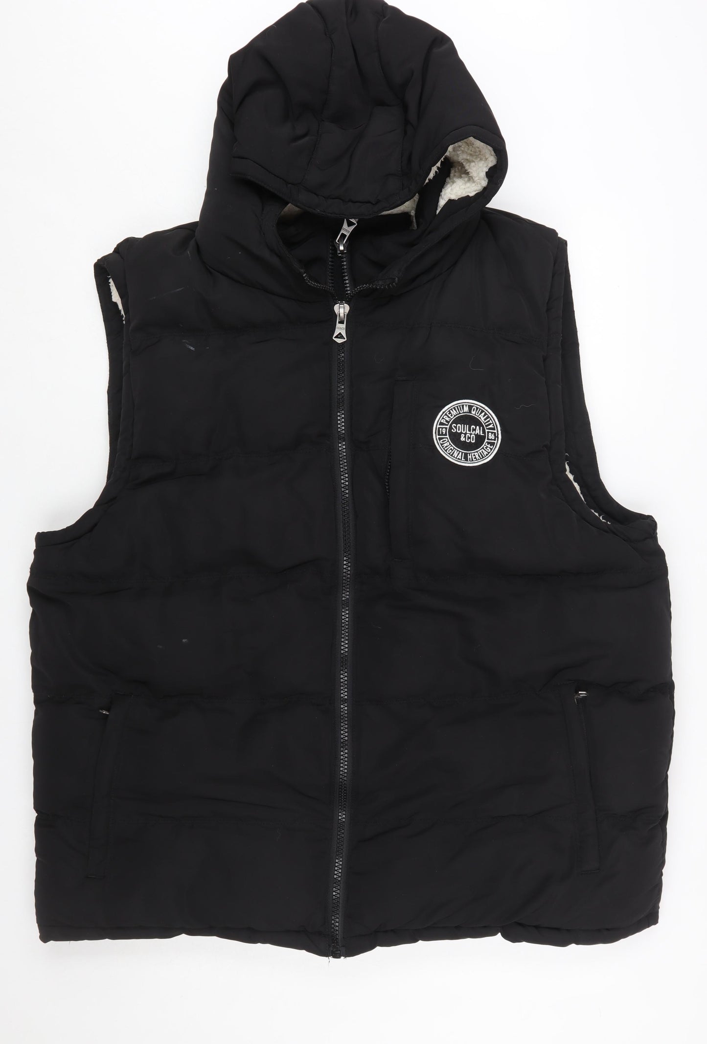 SoulCal & Co Men's Black 4XL Hooded Puffer Gilet Vest with Pockets