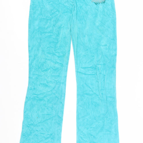 Lipsy Women Blue Velour Sweatpants Size 10 with Bow Detail