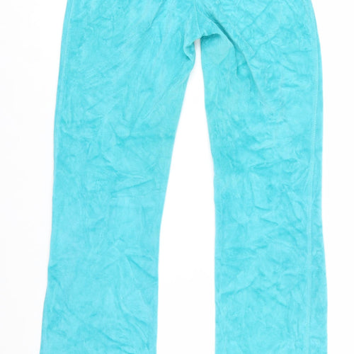 Lipsy Women Blue Velour Sweatpants Size 10 with Bow Detail