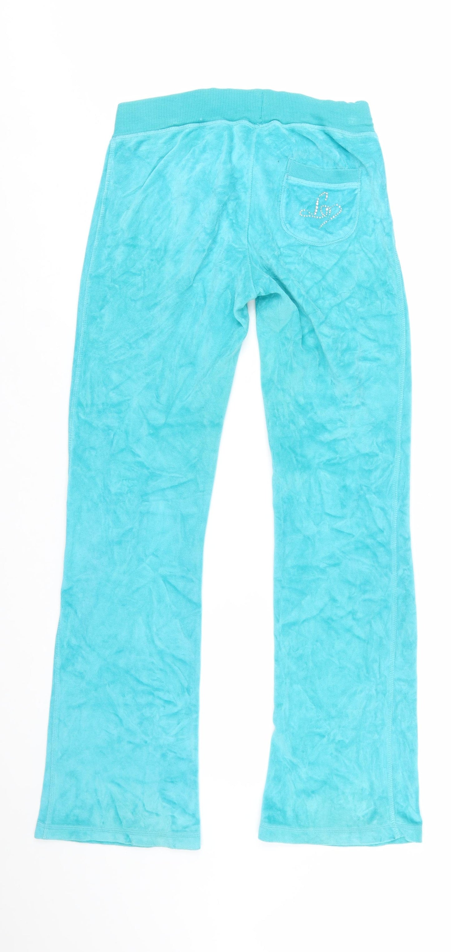 Lipsy Women Blue Velour Sweatpants Size 10 with Bow Detail