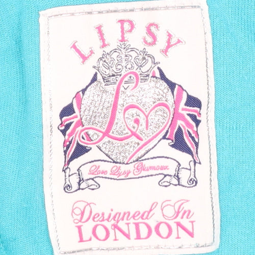 Lipsy Women Blue Velour Sweatpants Size 10 with Bow Detail