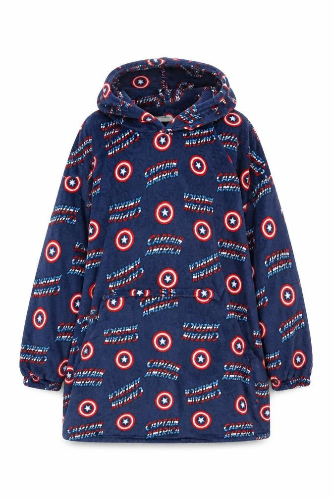 Marvel Captain America Men's Blue Fleece Hooded Robe One Size