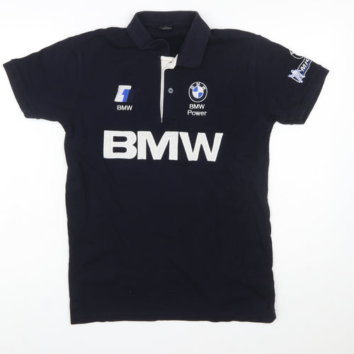 BMW Men's Blue Cotton Polo Shirt M Short Sleeve Racing Logo
