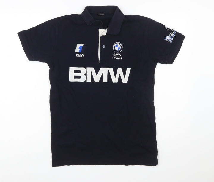 BMW Men's Blue Cotton Polo Shirt M Short Sleeve Racing Logo