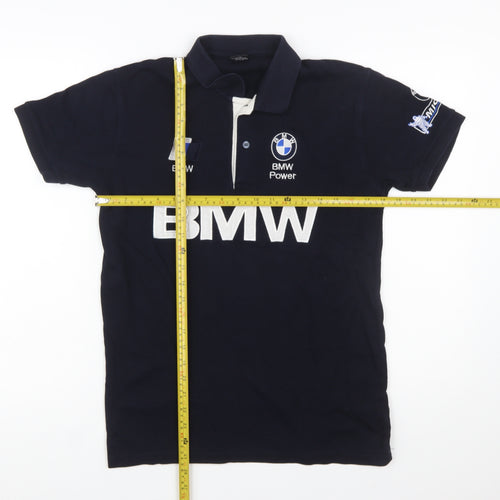 BMW Men's Blue Cotton Polo Shirt M Short Sleeve Racing Logo