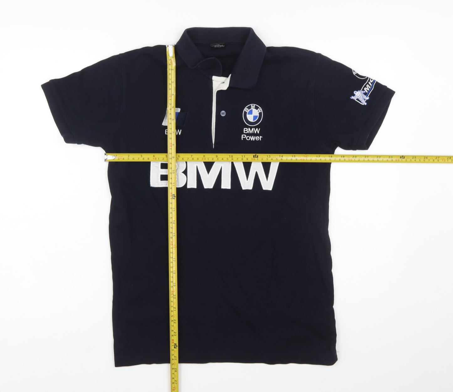 BMW Men's Blue Cotton Polo Shirt M Short Sleeve Racing Logo