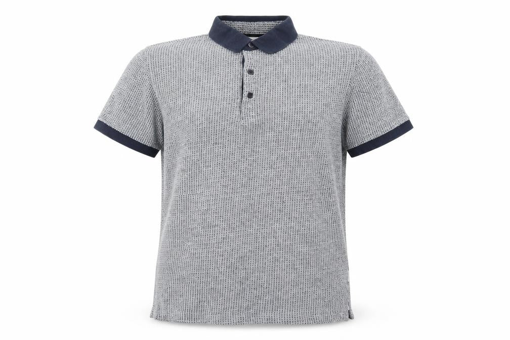 Front view of Peter Werth Men's Blue Short Sleeve Cotton Polo Shirt, size M