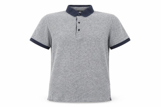 Front view of Peter Werth Men's Blue Short Sleeve Cotton Polo Shirt, size M
