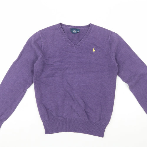 Ralph Lauren Boys Purple V-Neck Pullover Jumper 16 Years 100% Cotton
