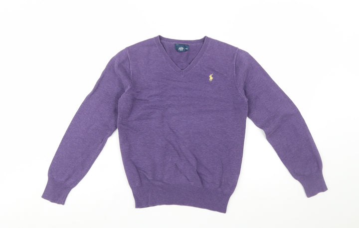 Ralph Lauren Boys Purple V-Neck Pullover Jumper 16 Years 100% Cotton