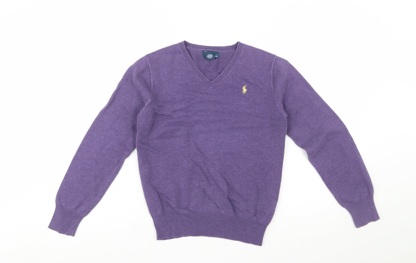 Ralph Lauren Boys Purple V-Neck Pullover Jumper 16 Years 100% Cotton