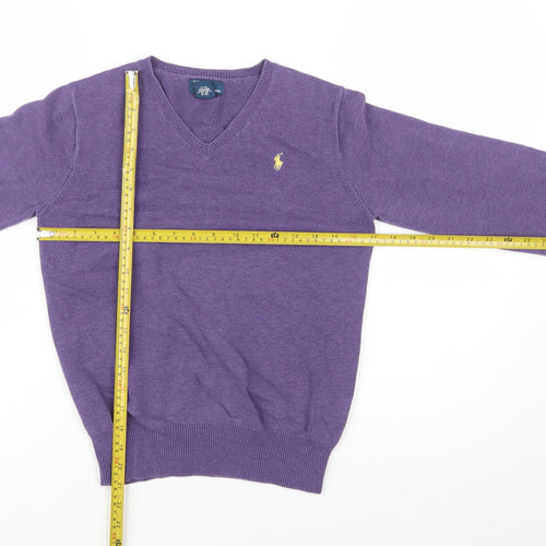 Ralph Lauren Boys Purple V-Neck Pullover Jumper 16 Years 100% Cotton