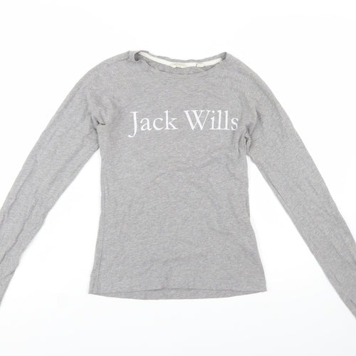 Jack Wills Women's Grey Long Sleeve Cotton T-Shirt UK 6