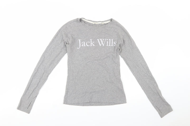 Jack Wills Women's Grey Long Sleeve Cotton T-Shirt UK 6