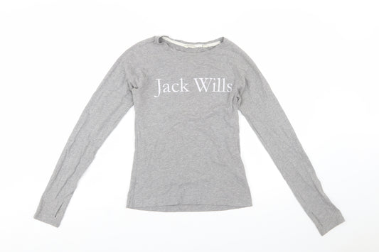 Jack Wills Women's Grey Long Sleeve Cotton T-Shirt UK 6