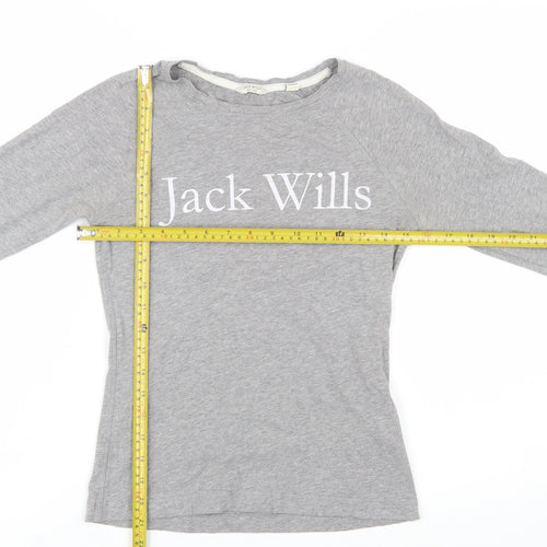 Jack Wills Women's Grey Long Sleeve Cotton T-Shirt UK 6