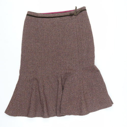 Italian Fabric Women Brown Wool Tweed Trumpet Skirt Size 12